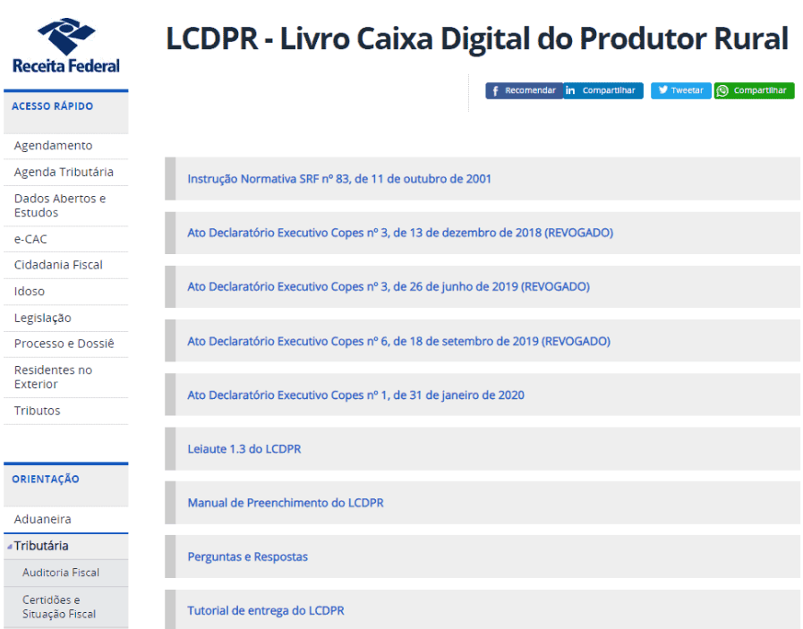 No site da Receita Federal, você tem acesso às instruções de preenchimento do LCDPR.