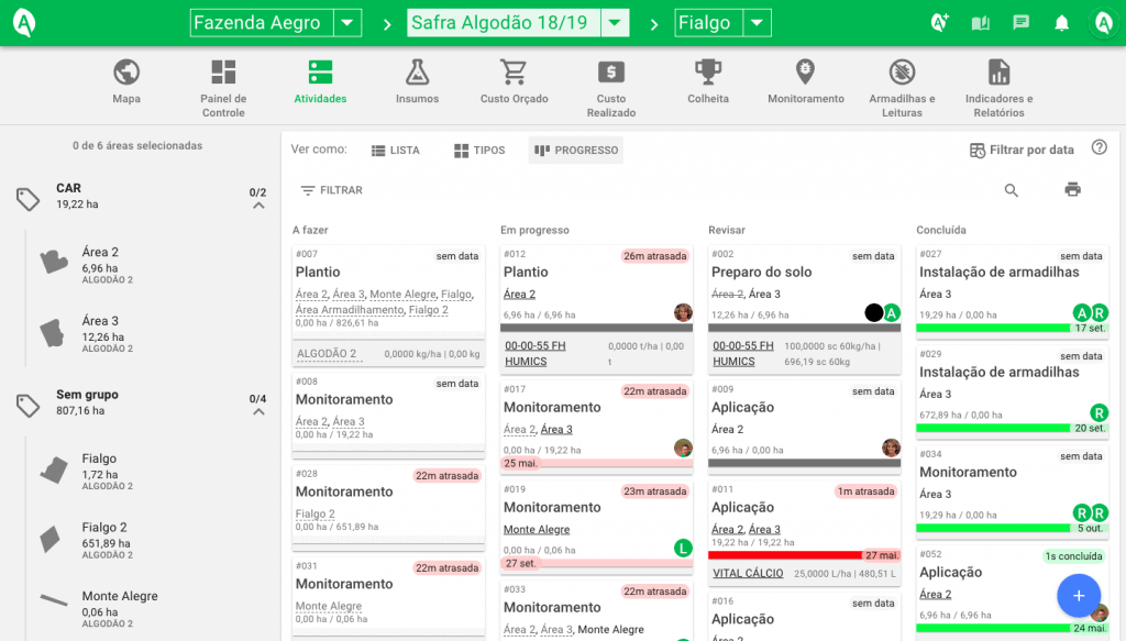 controle de atividades no Aegro