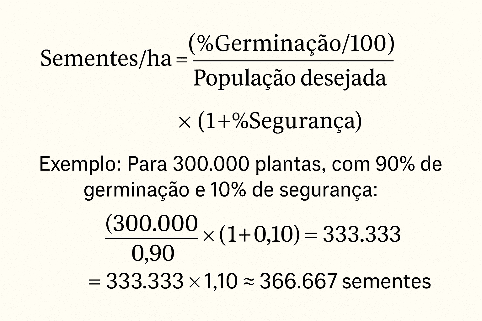 Calculo de semadura da soja - Formula ajustada para sementes por hectare